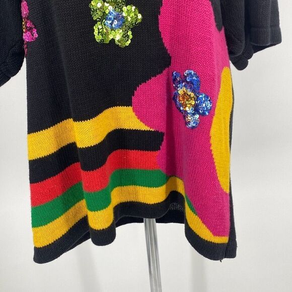 Eminent Women's Drop Shoulder Floral Sequin Knit Sweater Dress Tunic Multi L - Picture 5 of 10